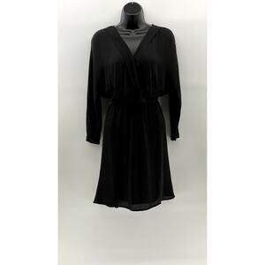 LE TEMPS DE CERISES Women's Black V-Neck Long Sleeve Elastic-Waist Dress SZ S